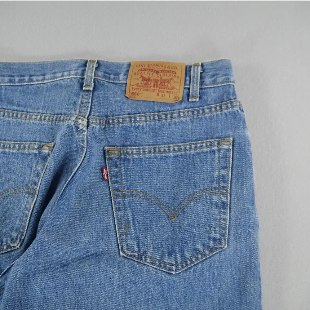 Vintage Y2K Levis 550 Relaxed Fit 33 x 30 Paint Thrashed Blue‎ Jeans Mens FLAW